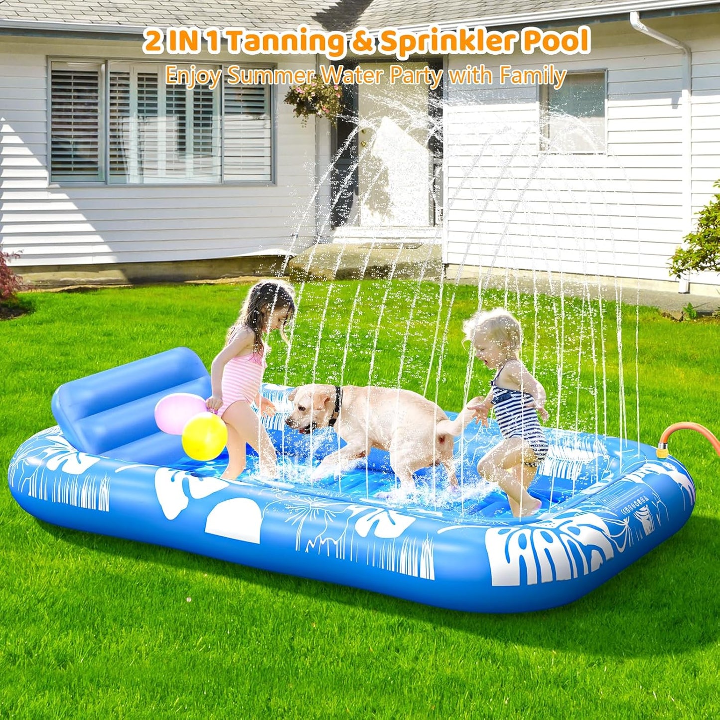 Inflatable Tanning Pool Lounger Float with Sprinkler, 77" x 48" Pool Floats Adult with Pillow, 6 in 1 Suntan Tub Raft Floatie with Drink Holder Sunbathing Water Lounge Nirvana Guru