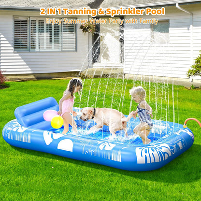 Inflatable Tanning Pool Lounger Float with Sprinkler, 77" x 48" Pool Floats Adult with Pillow, 6 in 1 Suntan Tub Raft Floatie with Drink Holder Sunbathing Water Lounge Nirvana Guru