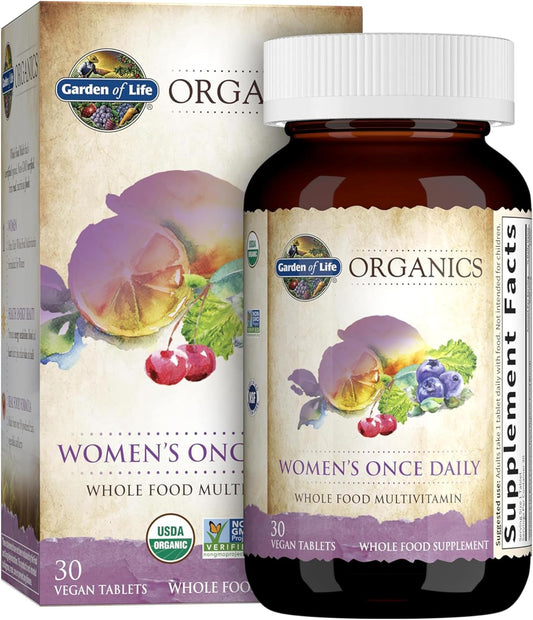 Garden of Life Multivitamin for Women - Organics Women's Once Daily, Whole Food Multi with Iron, Biotin, Vegan Organic Vitamin, Energy Hair Skin & Nails, 30 Tablets - Nirvana Guru