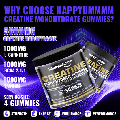 Creatine Monohydrate Gummies 5000mg for Men & Women, Chewables Creatine Monohydrate for Muscle Strength, Muscle Builder, Energy Boost, Pre-Workout Supplement(90 Count)-Strawberry.