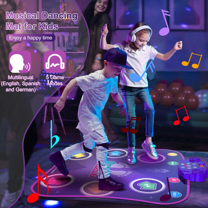 Flooyes Dance Mat Toys for 3-12 Year Old Kids, Electronic Dance Pad with Light-up 6-Button Wireless Bluetooth, Music Dance with 5 Game Modes, Birthday Toys Gifts for 3 4 5 6 7 8 9 10+ Year Old Girls Nirvana Guru