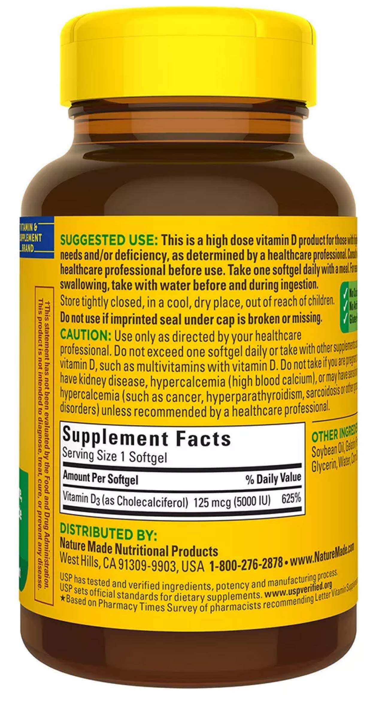 Nature Made Extra Strength Vitamin D3 5000 IU (125 mcg), Dietary Supplement for Bone, Teeth, Muscle and Immune Health Support, 180 Softgels, 180 Day Supply - Nirvana Guru