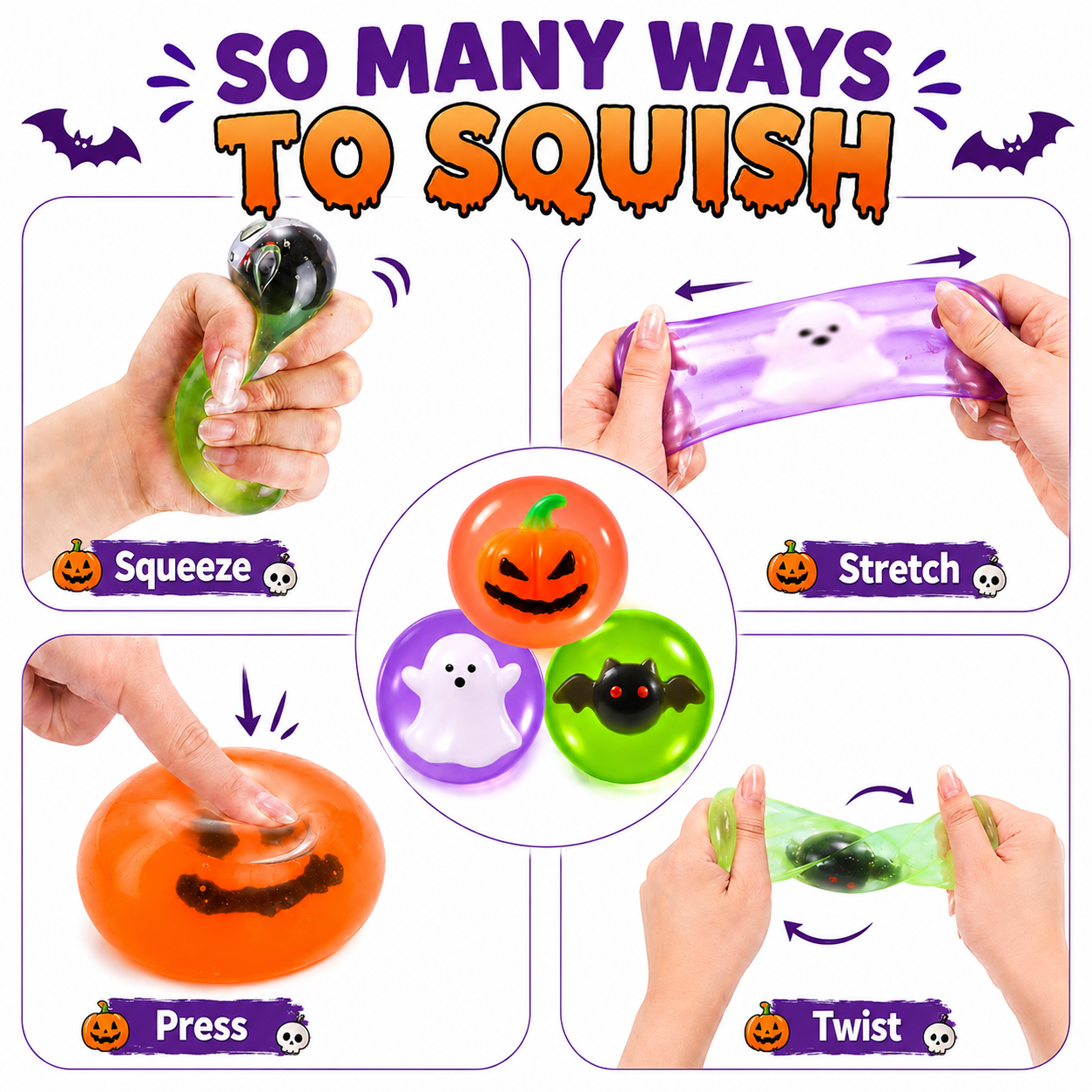 3Pcs Halloween Squishy Stress Ball Glow in The Dark Squeeze Ball Fidget Toy