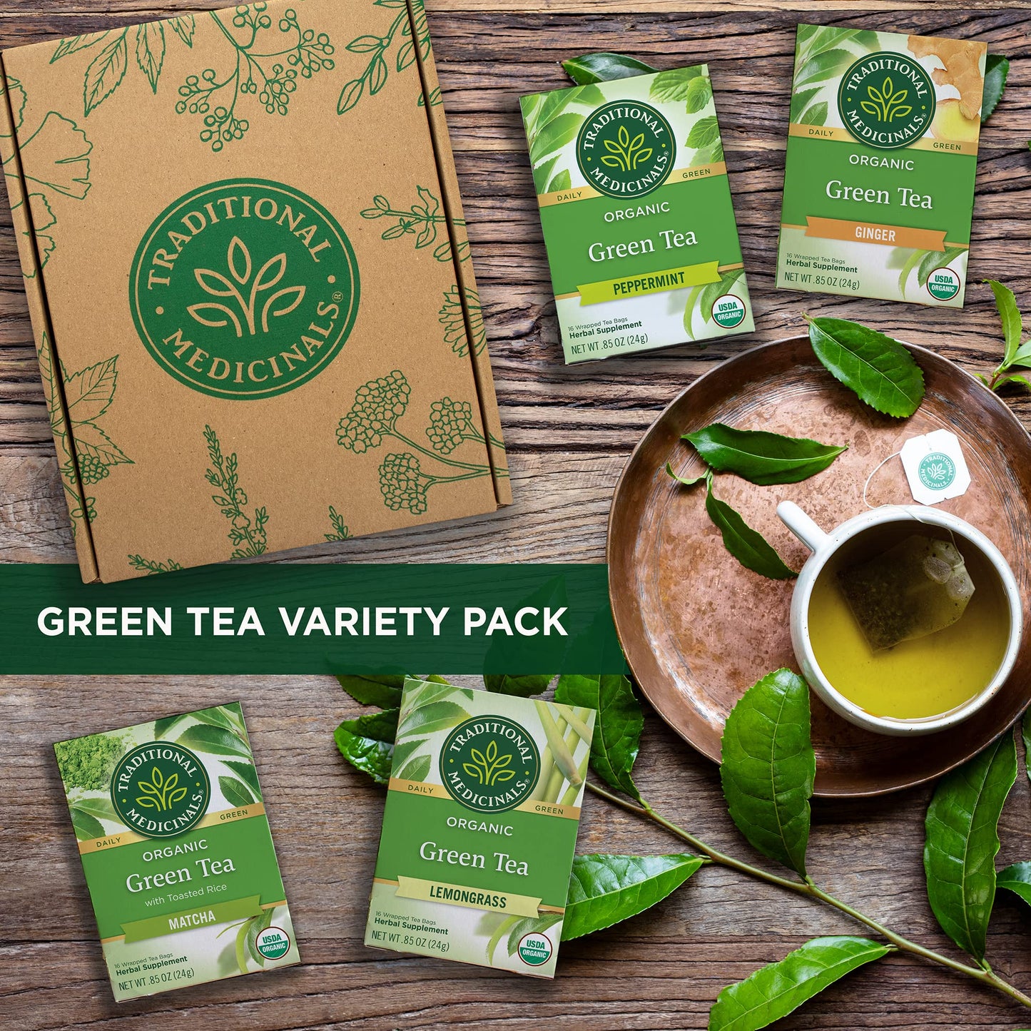 Traditional Medicinals Tea, Organic Green Tea Matcha, Genmaicha, Supports Health, 96 Tea Bags (6 Pack) - Nirvana Guru
