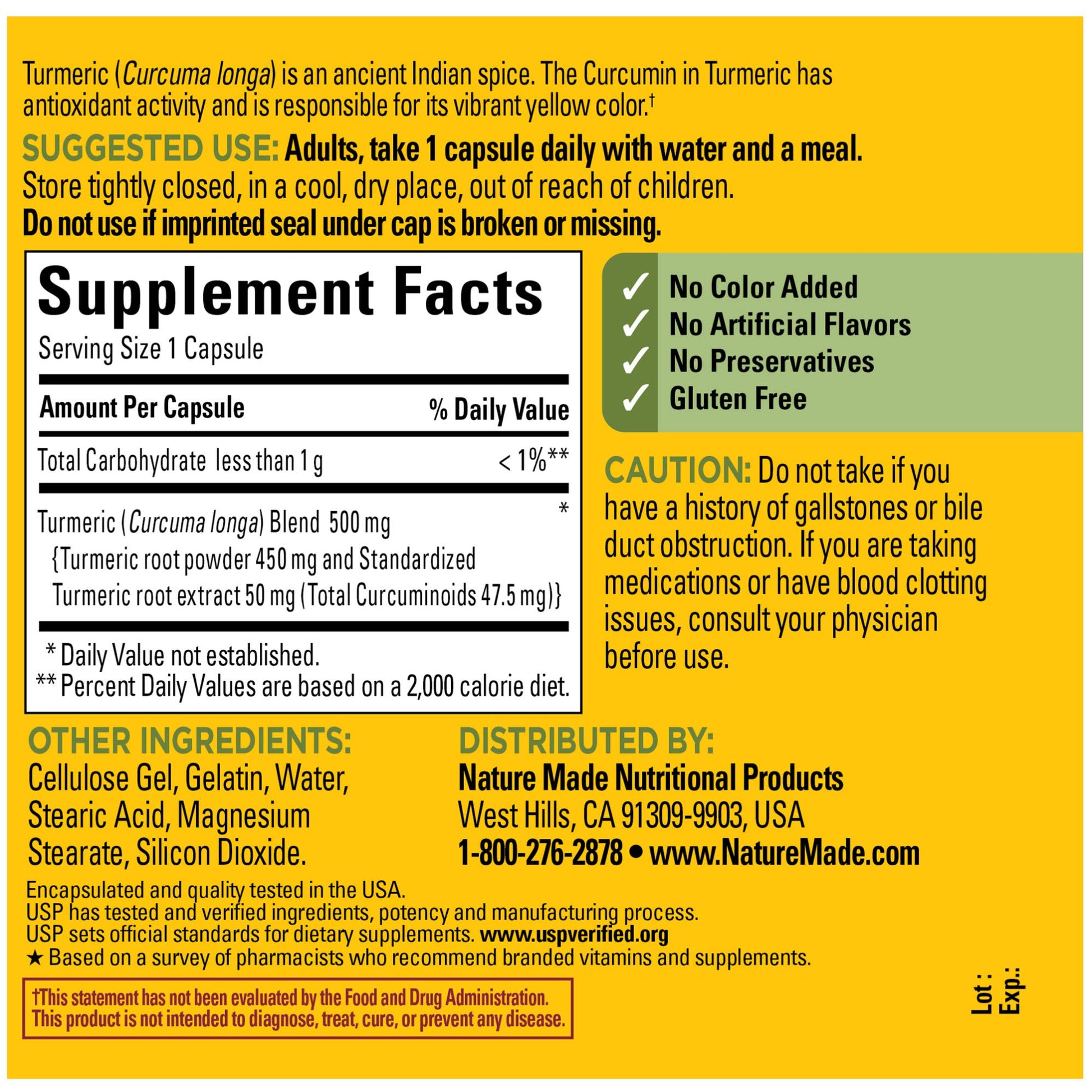 Nature Made Turmeric Curcumin 500 mg, Herbal Supplement for Antioxidant Support, 120 Capsules, 120 Day Supply - Nirvana Guru