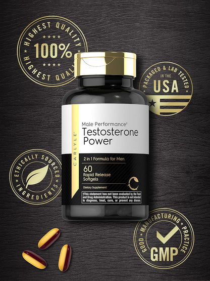 Carlyle Testosterone Supplement for Men | 60 Softgels | for Male Performance | Non-GMO & Gluten Free - Nirvana Guru
