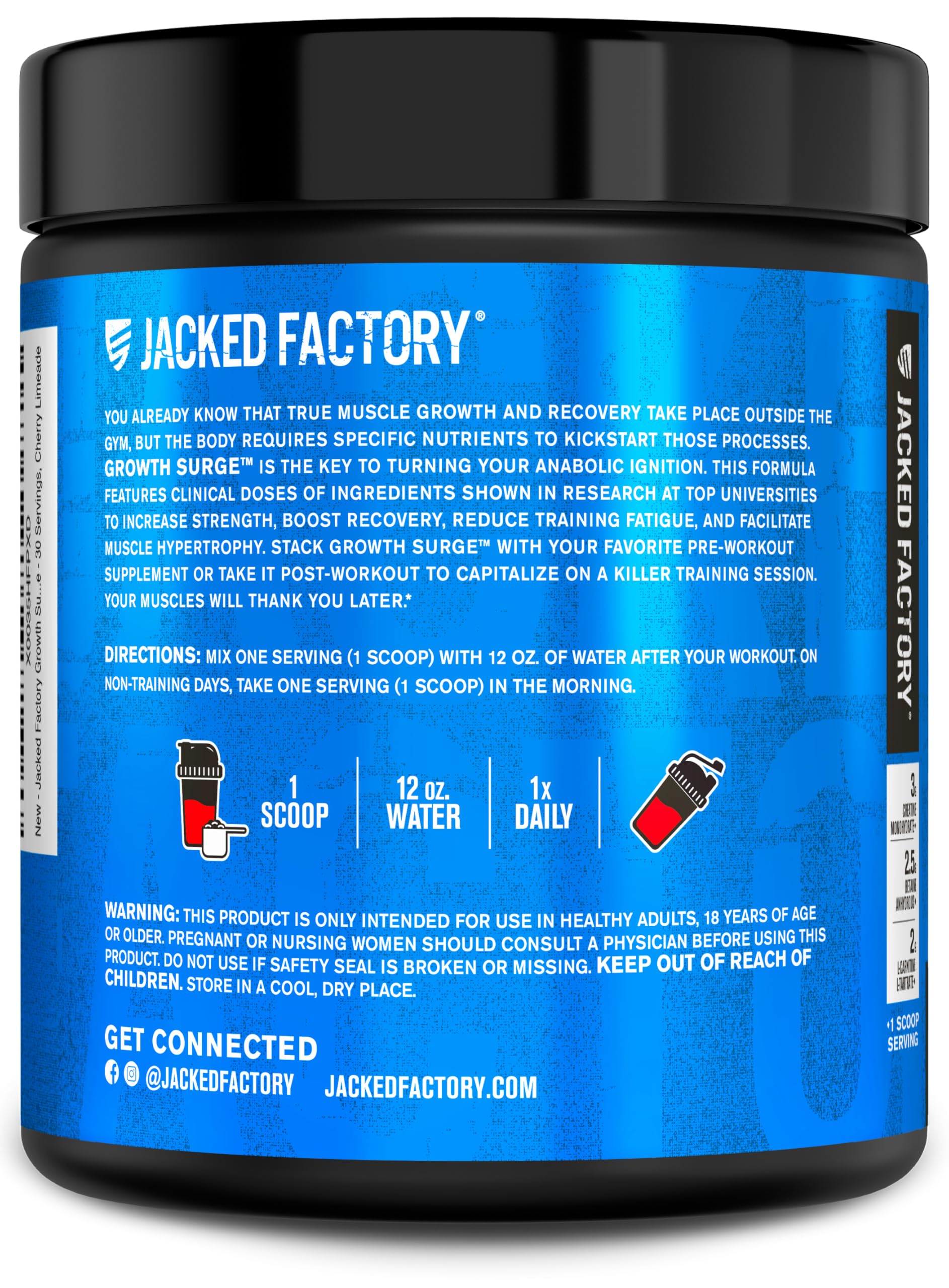 Jacked Factory Growth Surge Creatine Post Workout w/L-Carnitine - Daily Muscle Builder & Recovery Supplement with Creatine Monohydrate, Betaine, L-Carnitine L-Tartrate - 30 Servings, Swoleberry Nirvana Guru