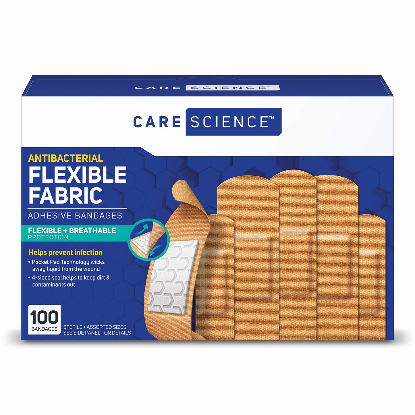 Care Science Fabric Adhesive Bandages, 200 ct Bulk Assorted Sizes | FSA HSA Eligible | Flexible + Breathable Protection for First Aid and Wound Care