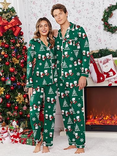 Ekouaer Christmas Family Matching Pajamas Long Sleeve Button Down Pj Set Festival Party Sleepwear nirvanaguru