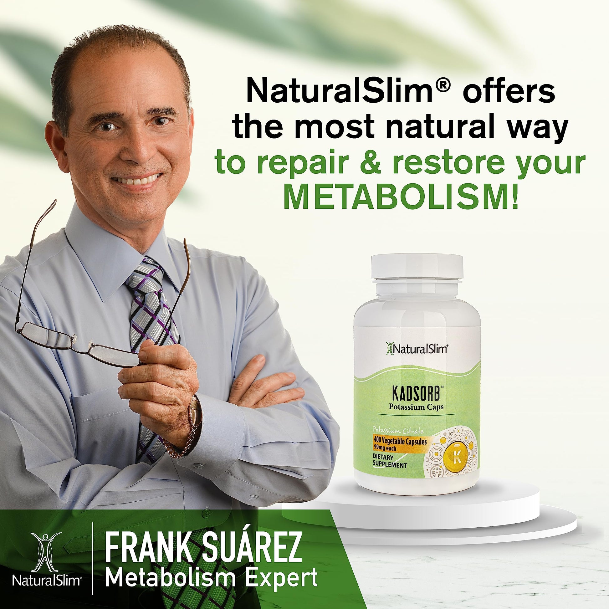 NaturalSlim Natural Potassium Citrate Gluconate 99 mg - Kadsorb Supports Electrolyte Balance & Normal pH - Absorbable Potassium Supplements with Essential Minerals - Non GMO 400 Capsules 1 Pack Nirvana Guru