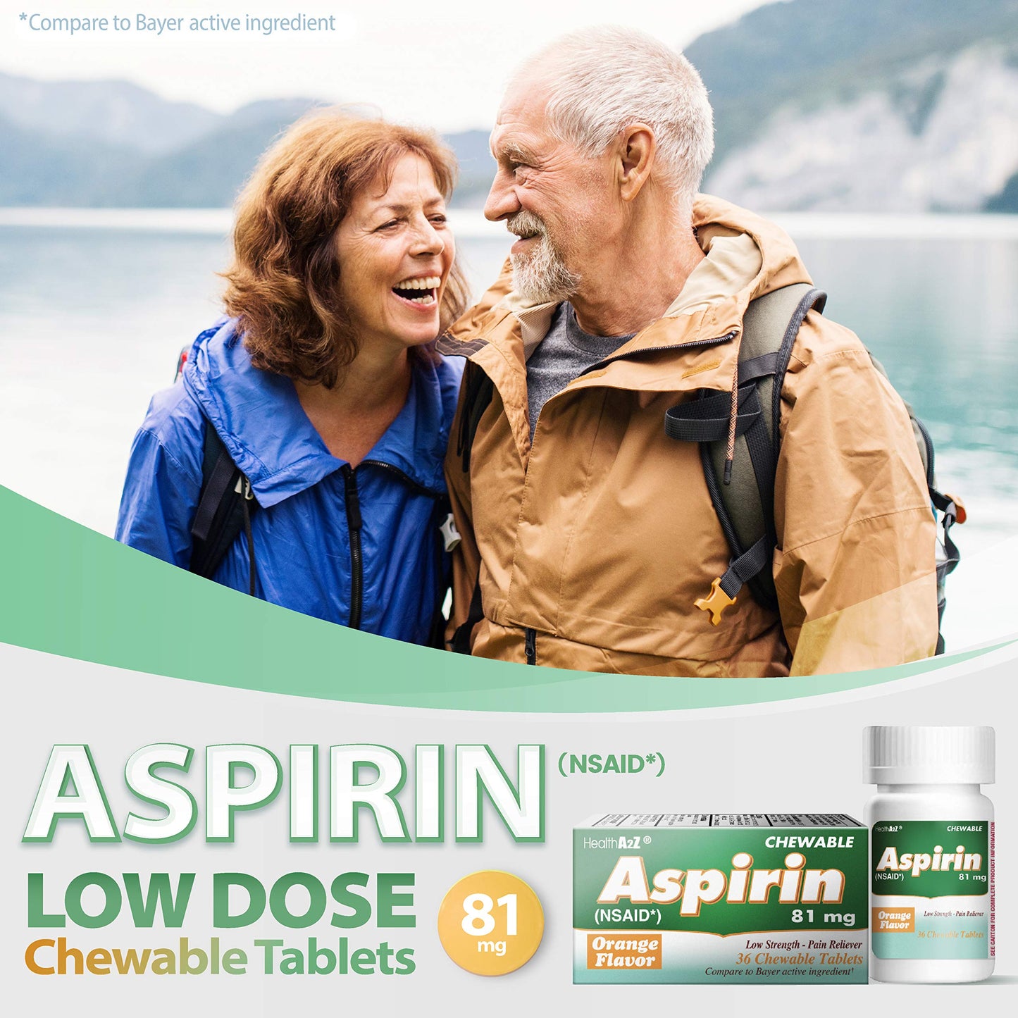 HealthA2Z® Aspirin 81 mg | Low Strength | Enteric Coated | Pain Relief | Reduces Minor Aches Muscle Pain & Cramps | Fever Reducer | Reduces Headache (365 Counts)