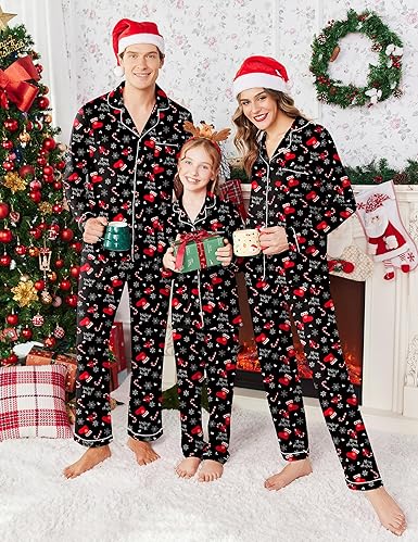 Ekouaer Christmas Family Matching Pajamas Long Sleeve Button Down Pj Set Festival Party Sleepwear nirvanaguru