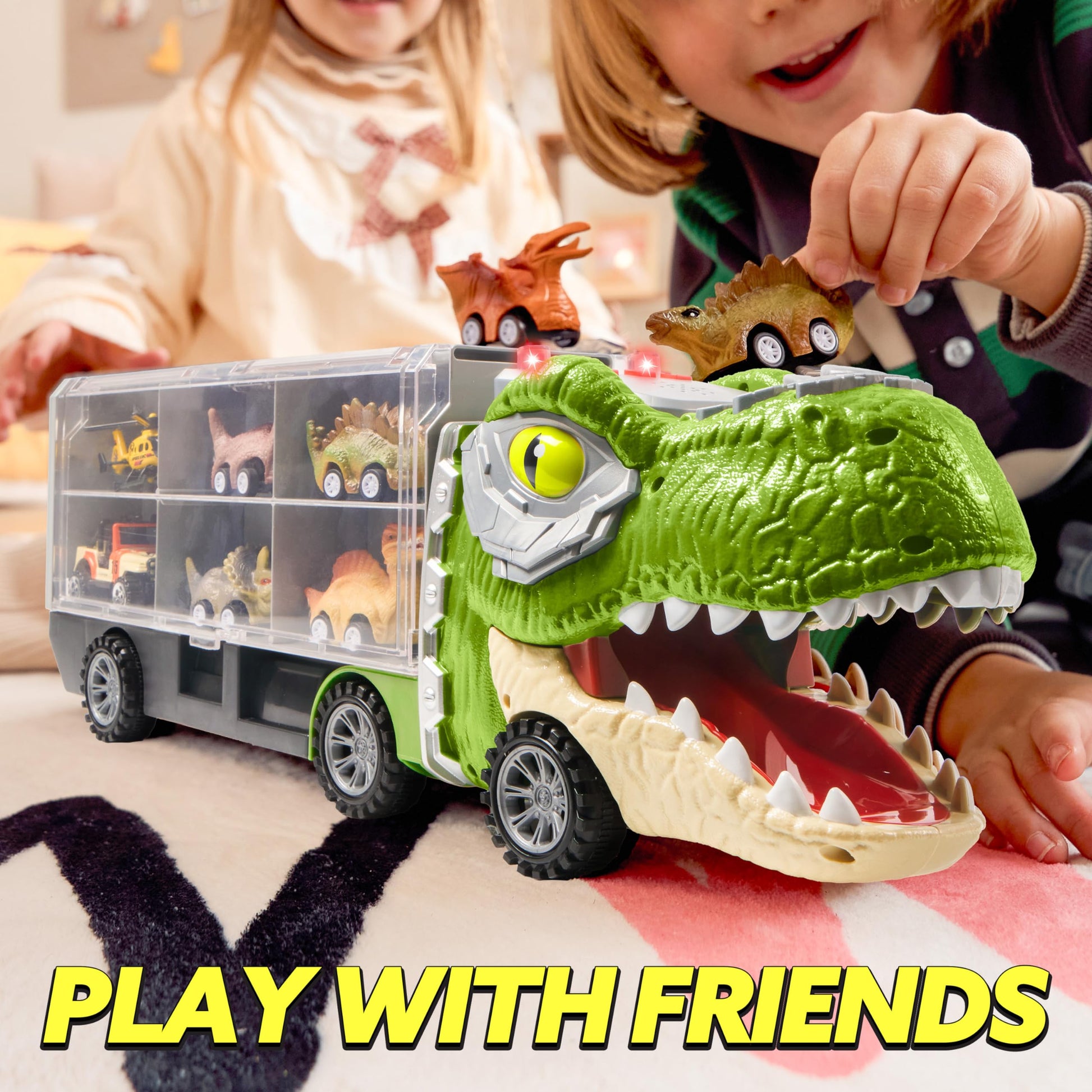 JOYIN 13 in 1 Dinosaur Toys for Kids 3-5, Dinosaur Truck with 12 Pull Back Cars, Small Cars Set, Birthday Gifts Toys for 3 4 5+ Year Old Boy, Transport Carrier Truck for Toddlers 3-4 Years Nirvana Guru