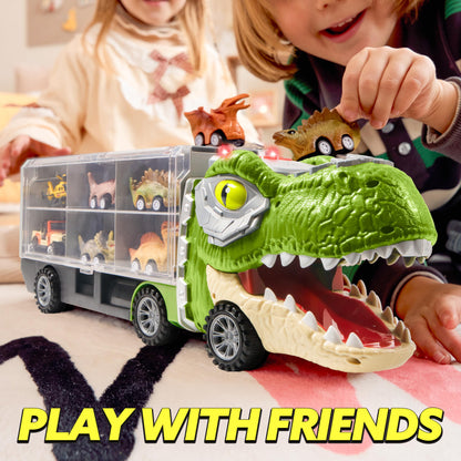 JOYIN 13 in 1 Dinosaur Toys for Kids 3-5, Dinosaur Truck with 12 Pull Back Cars, Small Cars Set, Birthday Gifts Toys for 3 4 5+ Year Old Boy, Transport Carrier Truck for Toddlers 3-4 Years Nirvana Guru