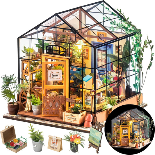 Rolife DIY Miniature House Kit Greenhouse, Tiny House Kit for Adults to Build, Mini House Making Kit with Furniture, Halloween/Christmas Decorations/Gifts for Family and Friends (Cathy's Greenhouse) Nirvana Guru