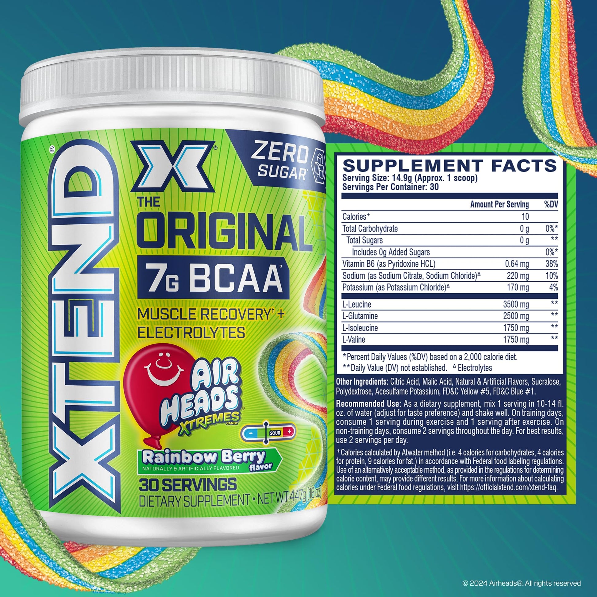 Original BCAA Powder Airheads Candy Flavor, 7g BCAA and 2.5g L-Glutamine, Sugar Free Post Workout Muscle Recovery Drink with Amino Acids for Men & Women, 30 Servings Nirvana Guru