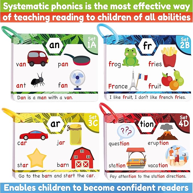 Phonics Flash Cards - Learn to Read in 20 Phonic Stages - Education for Kids Ages 4-8 Kindergarten 1st 2nd Grade nirvanaguru