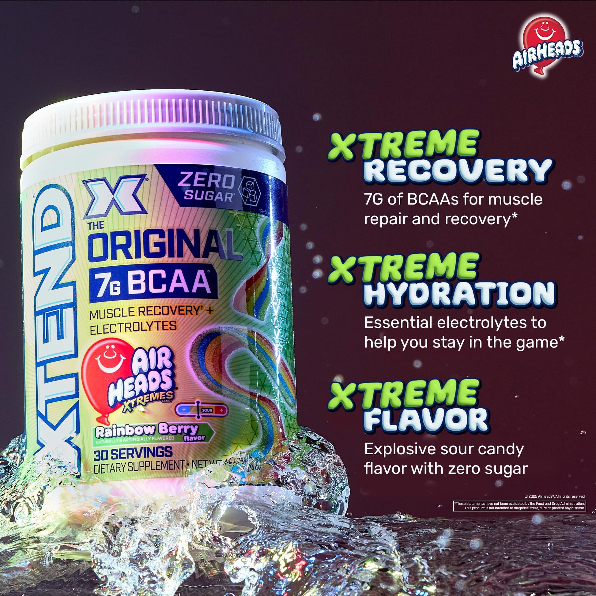 Original BCAA Powder Airheads Candy Flavor, 7g BCAA and 2.5g L-Glutamine, Sugar Free Post Workout Muscle Recovery Drink with Amino Acids for Men & Women, 30 Servings Nirvana Guru