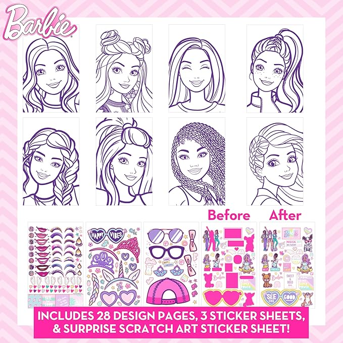 Horizon Group USA Barbie Magazine - Create Hair & Makeup Looks with 130+ Stencils, 180+ Stickers, Crayons & Pretend Makeup nirvanaguru