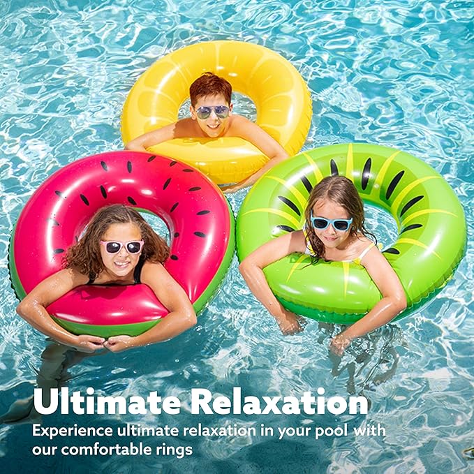 JOYIN Inflatable Swim Tube Raft (3 pack) with Summer Fruits Painting, Pool Toys for Swimming Pool Party Decorations nirvanaguru