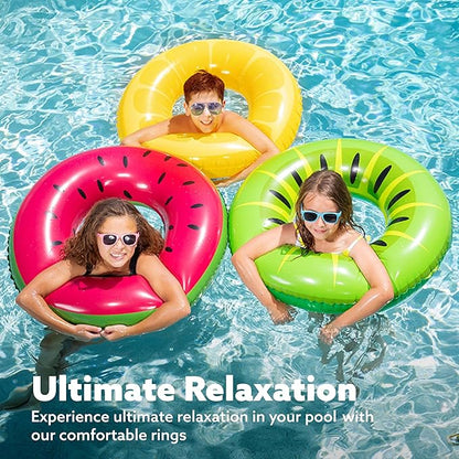 JOYIN Inflatable Swim Tube Raft (3 pack) with Summer Fruits Painting, Pool Toys for Swimming Pool Party Decorations nirvanaguru