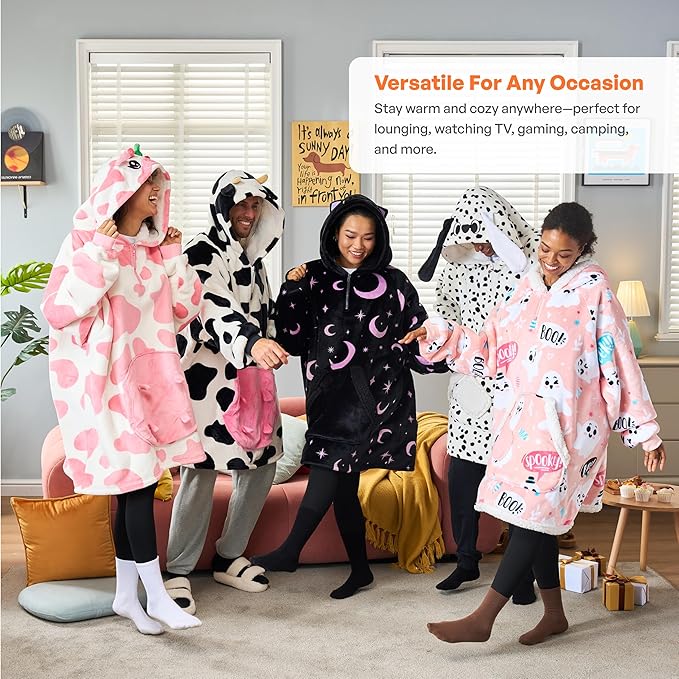 Giggling Getup Wearable Blanket Hoodie for Women and Men Sherpa Fleece Hooded Blanket Sweatshirt Warm Cozy Sherpa Wearable Throw Oversized Hoodie with Giant Pocket & Sleeves for Adult Halloween Cat nirvanaguru