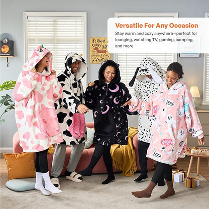Giggling Getup Wearable Blanket Hoodie for Women and Men Sherpa Fleece Hooded Blanket Sweatshirt Warm Cozy Sherpa Wearable Throw Oversized Hoodie with Giant Pocket & Sleeves for Adult Halloween Cat nirvanaguru