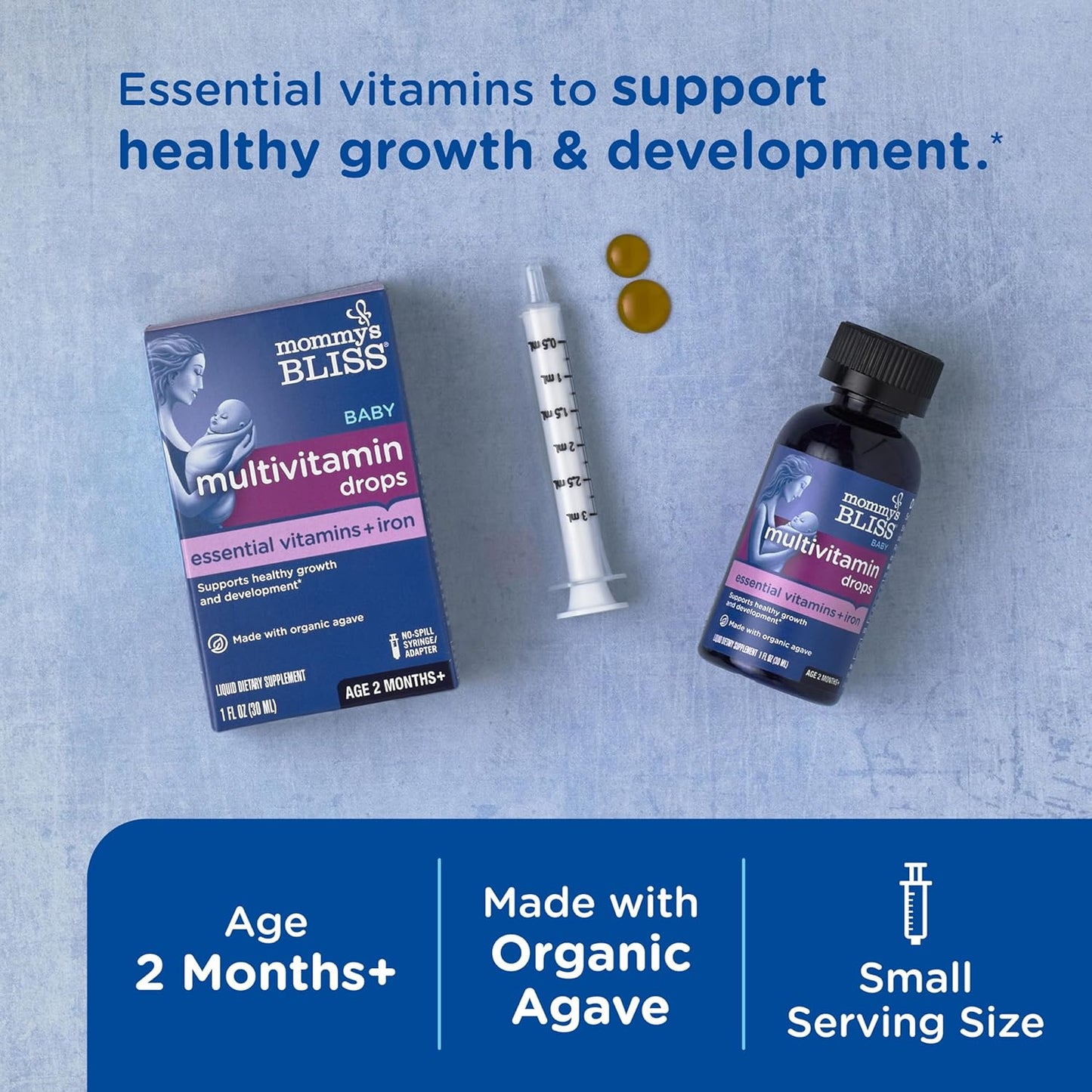 Mommy's Bliss Baby Multivitamin + Iron, Daily Essential Vitamins for Immune Support, Healthy Growth & Bone Development*, Age 2 Months+, 30 ml, Liquid - Nirvana Guru