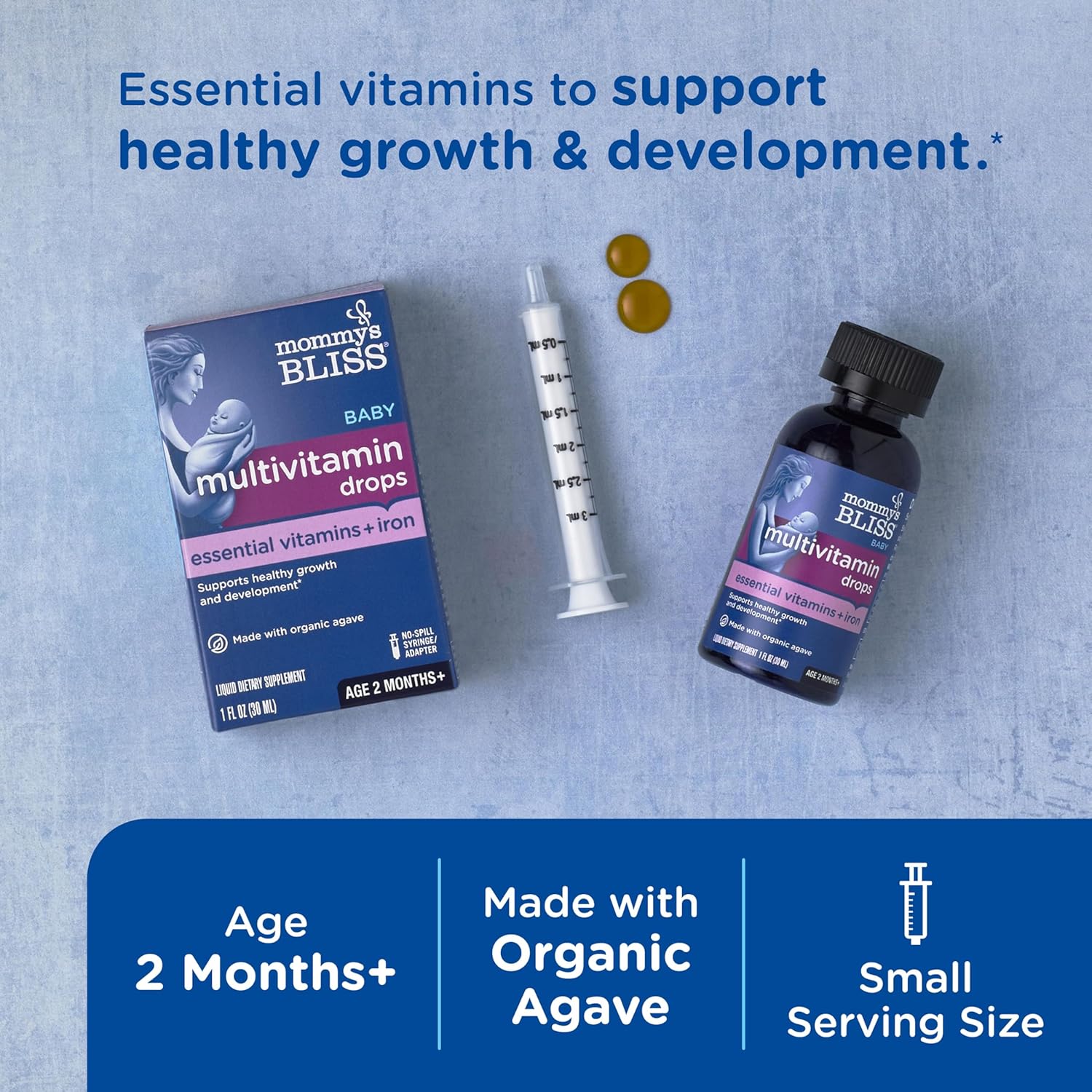 Mommy's Bliss Baby Multivitamin + Iron, Daily Essential Vitamins for Immune Support, Healthy Growth & Bone Development*, Age 2 Months+, 30 ml, Liquid - Nirvana Guru