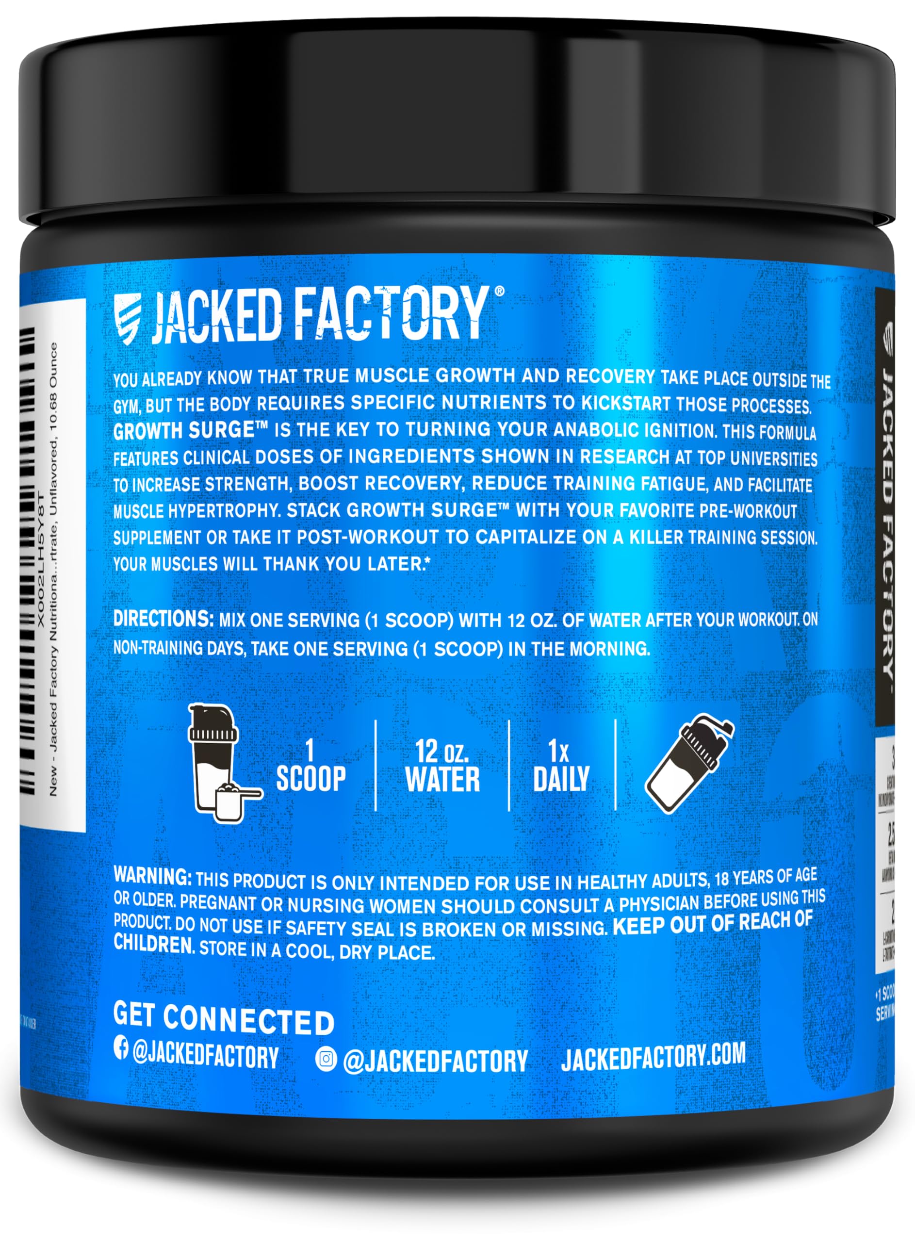 Jacked Factory Growth Surge Creatine Post Workout w/L-Carnitine - Daily Muscle Builder & Recovery Supplement with Creatine Monohydrate, Betaine, L-Carnitine L-Tartrate - 30 Servings, Swoleberry Nirvana Guru