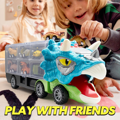 JOYIN 13 in 1 Dinosaur Toys for Kids 3-5, Dinosaur Truck with 12 Pull Back Cars, Small Cars Set, Birthday Gifts Toys for 3 4 5+ Year Old Boy, Transport Carrier Truck for Toddlers 3-4 Years Nirvana Guru