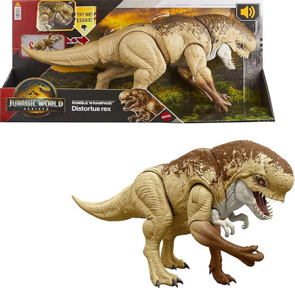 Mattel Jurassic World Rebirth Distortus Rex Rumble N Rampage Dinosaur Action Figure 22 Inch with 2 Attack Actions, Content-Accurate, Digital Play nirvanaguru