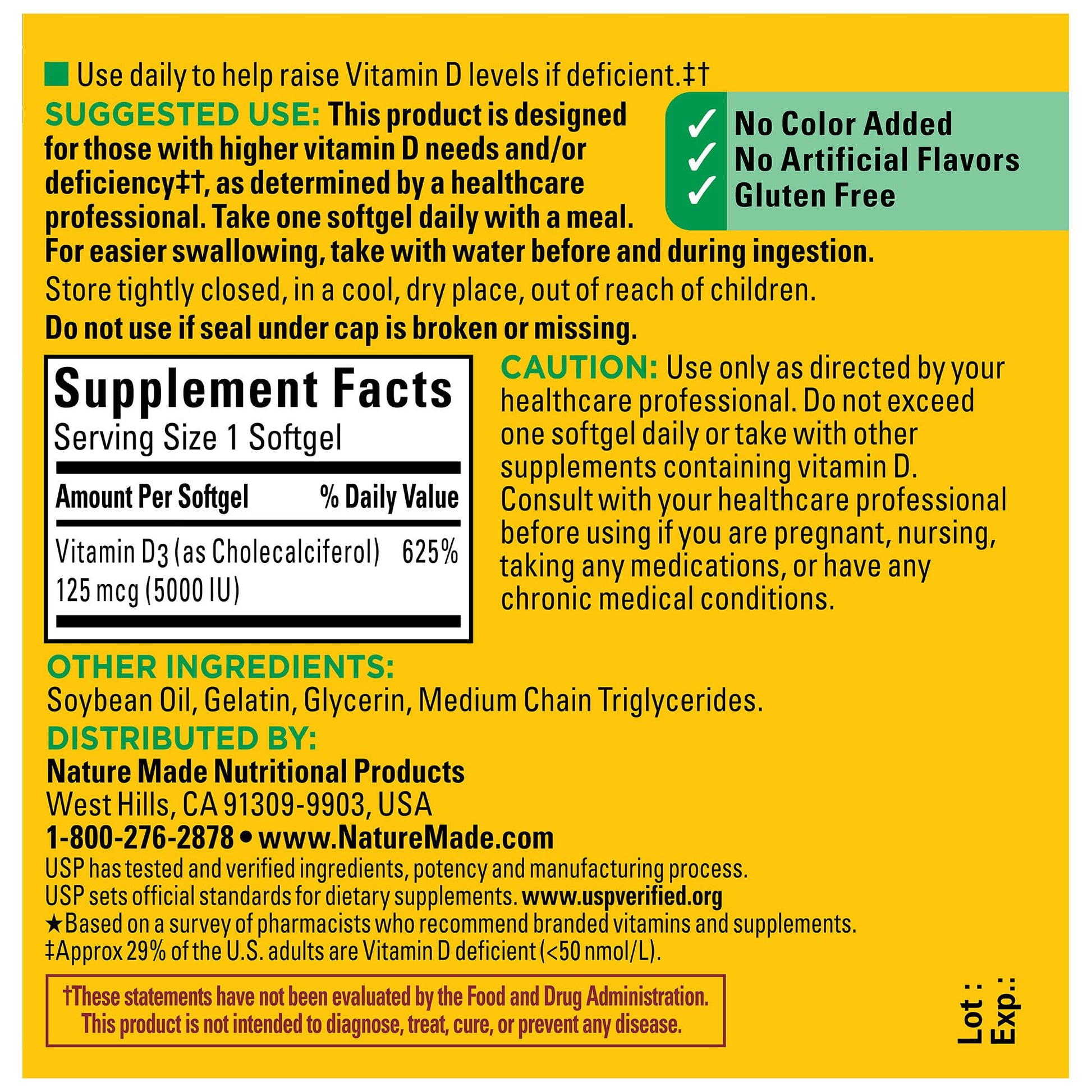 Nature Made Extra Strength Vitamin D3 5000 IU (125 mcg), Dietary Supplement for Bone, Teeth, Muscle and Immune Health Support, 180 Softgels, 180 Day Supply - Nirvana Guru
