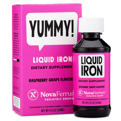 NovaFerrum Yummy | Pediatric Drops Liquid Iron Supplement for Infants and Toddlers | Liquid Iron for Kids | 15mg of Iron Per 1mL Dose | Ages 4 & Under | Gluten Free Certified | Sugar-Free | Raspberry Nirvana Guru