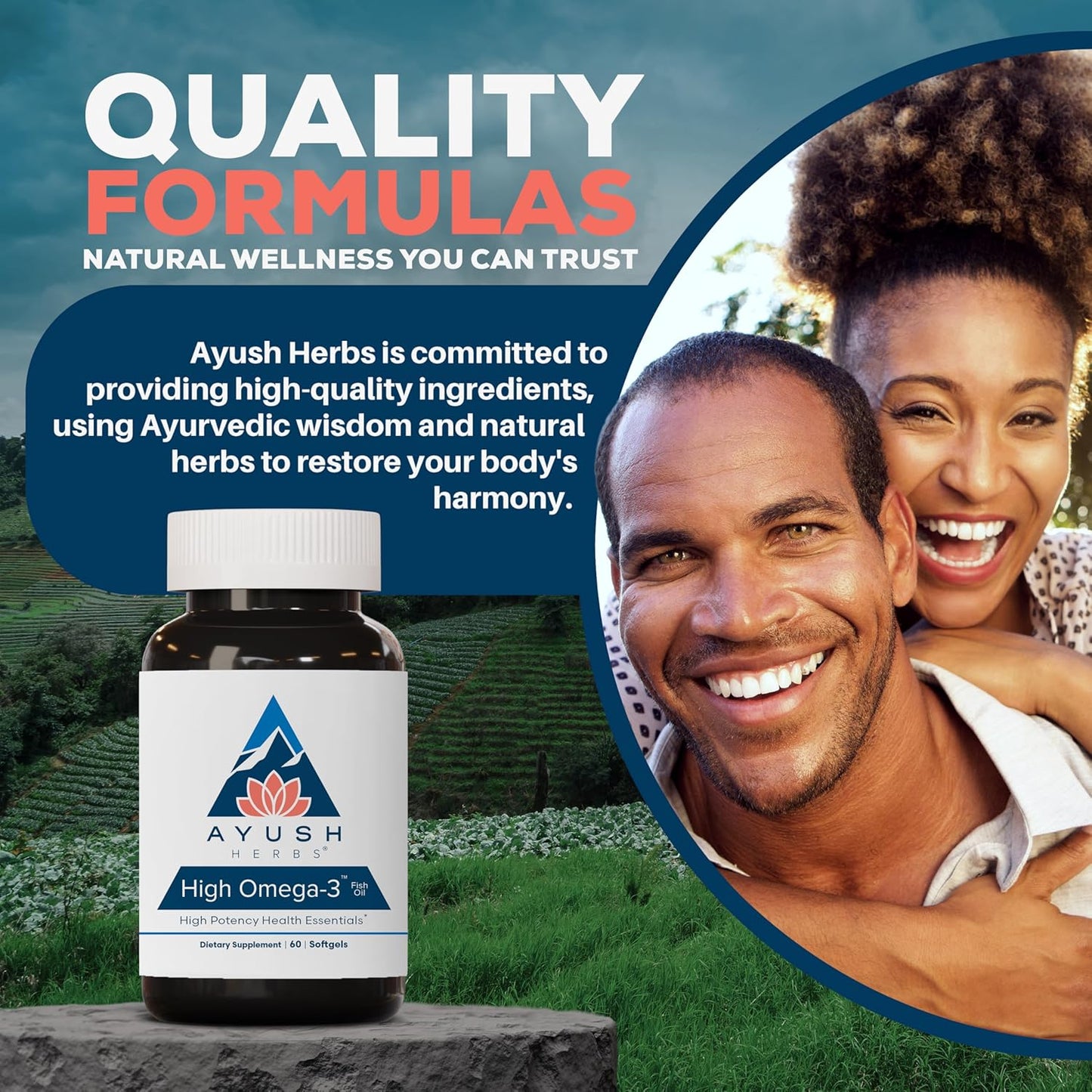 Ayush Herbs High Omega 3 - Omega 3 Fish Oil, 1000mg Per Capsule, EPA & DHA Fish Oil Supplement for Women & Men, Natural Lemon Flavor - 60 Softgel Capsules (1 Count) Nirvana Guru