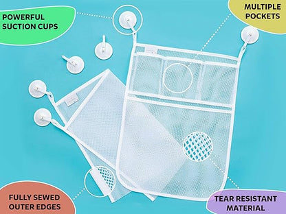 2 x Mesh Bath Toy Organizer + 8 Ultra Strong Hooks – The Perfect Bathtub Toy Holder & Bathroom or Shower Caddy – These Multi-use Net Bags Make Baby Bath Toy Storage Easy – For Kids & Toddlers nirvanaguru