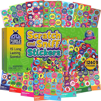 Purple Ladybug 1260 Variety Scratch and Sniff Stickers - 15 Unique Scents - Fun and Motivational Rewards for Kids and Teachers Must Haves, Smelly Sticker for Classroom, & Back to School Gift nirvanaguru