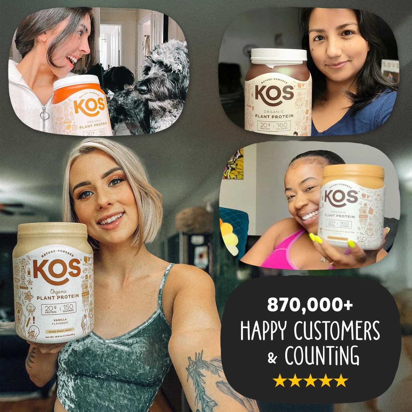KOS Vegan Protein Powder Erythritol Free, Vanilla USDA Organic - Pea Protein Blend, Plant Based Superfood Rich in Vitamins & Minerals - Keto, Dairy Free - Meal Replacement for Women & Men, 28 Servings - Nirvana Guru