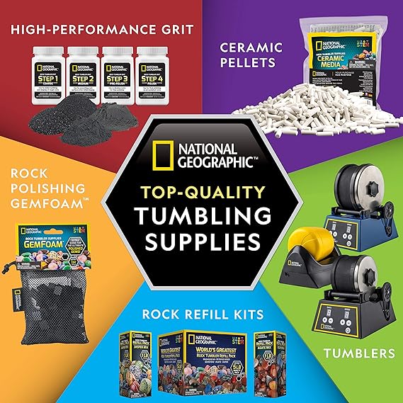 National Geographic Rock Tumbler Grit and Polish Refill Kit - Tumbling Grit Media, Polish Up to 20 lbs. of Rocks, Works with Any Rock Polisher, Rock Tumbler Supplies nirvanaguru