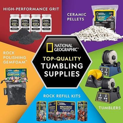 National Geographic Rock Tumbler Grit and Polish Refill Kit - Tumbling Grit Media, Polish Up to 20 lbs. of Rocks, Works with Any Rock Polisher, Rock Tumbler Supplies nirvanaguru