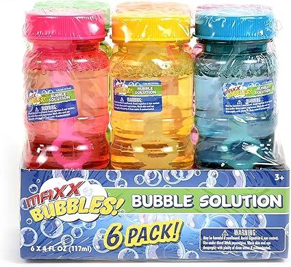 Sunny Days Entertainment 6 Pack Bubble Solution – 4oz Bubble Blower Bottles with 6-Hole Wand | Bottle of Bubble Solution for Kids | Birthday Party Favor Toy - Maxx Bubbles nirvanaguru