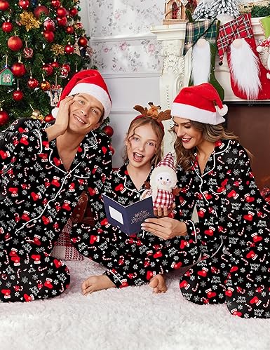 Ekouaer Christmas Family Matching Pajamas Long Sleeve Button Down Pj Set Festival Party Sleepwear nirvanaguru