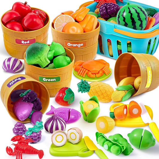 JOYIN Learning Toys Play Food Set for Toddlers, Cutting Food for Preschool Activities, Pretend Play Kitchen Accessories for Kids, Color Sorting Set for Boys & Girls, Daycare Educational Toy Nirvana Guru