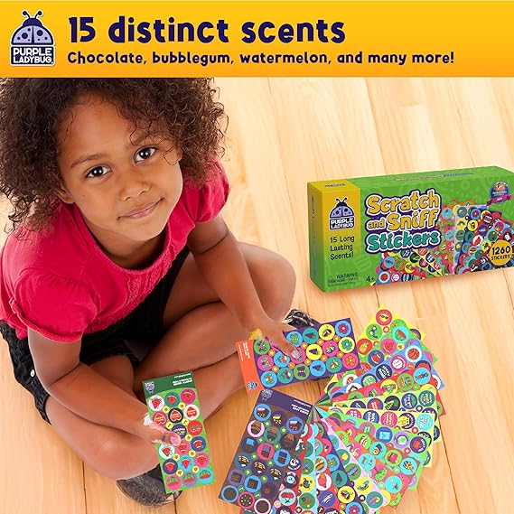 Purple Ladybug 1260 Variety Scratch and Sniff Stickers - 15 Unique Scents - Fun and Motivational Rewards for Kids and Teachers Must Haves, Smelly Sticker for Classroom, & Back to School Gift nirvanaguru