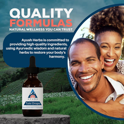Ayush Herbs Tulsi Drops - Alcohol-Free Tulsi Drops, Holy Basil Gylcerite, Natural Immune-Support Drops for Kids & Adults, Calm & Focus Booster - 2 Fl Oz (80 Servings) Nirvana Guru