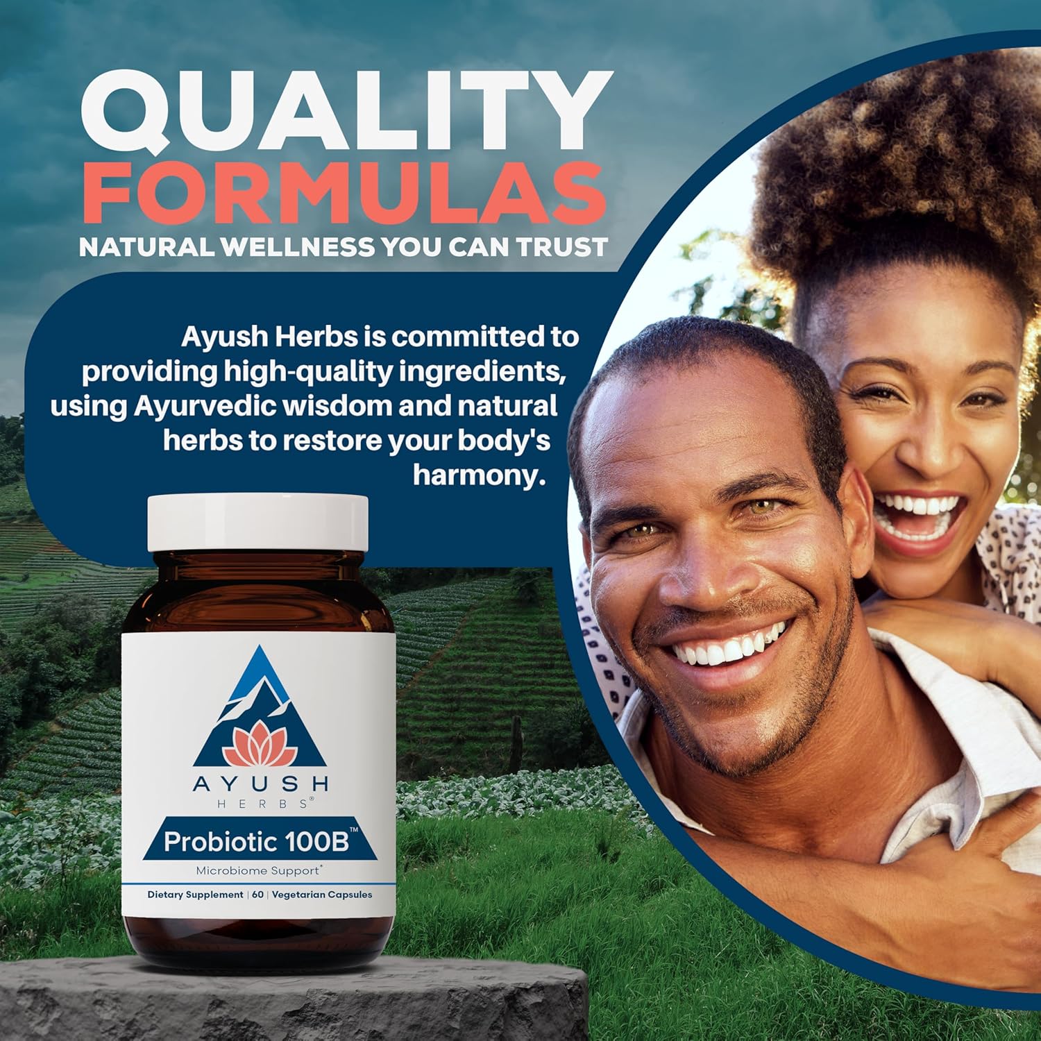 Ayush Herbs Probiotic 100B - Probiotics for Women, Probiotics for Men, Prebiotics and Probiotics for Digestive Health, Gas Relief, Gut Microbiome Balance - 60 Vegetarian Capsules (1 Count) Nirvana Guru