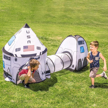 JOYIN White Rocket Ship Pop up Play Tent with Tunnel and Playhouse Kids Indoor Outdoor Spaceship Tent Set Nirvana Guru