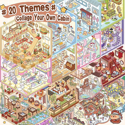 20 Sets DIY 3D Sticker Scene Collection Book for Kids Adults Cute Make Your Own Shop House Stickers for Gifts Stickers Therapy for Adult Relief Stress Pass The Time Play Park Hamburg Castle Library nirvanaguru
