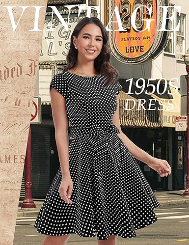Dressystar Women's Vintage Cap Sleeve A Line Cocktail Party Dress 1950s Retro Rockabilly Prom Swing Dresses nirvanaguru