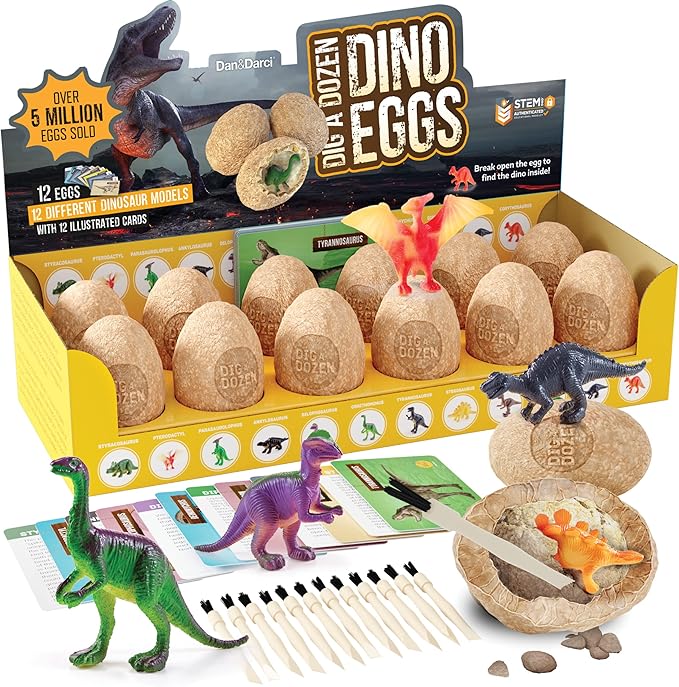 Dan&Darci Dig a Dozen Dino Egg Kit for Kids - Dinosaur Toys Gift 3-12 Year Old - 12 Eggs & Surprise Dinosaurs - Basket Stuffers - Science STEM Activities - Boy Toy Party Gifts for Boys & Girls nirvanaguru